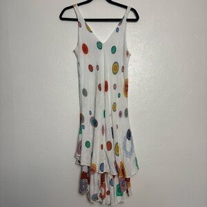 Asymmetrical‎ White Dress with Colorful Dots